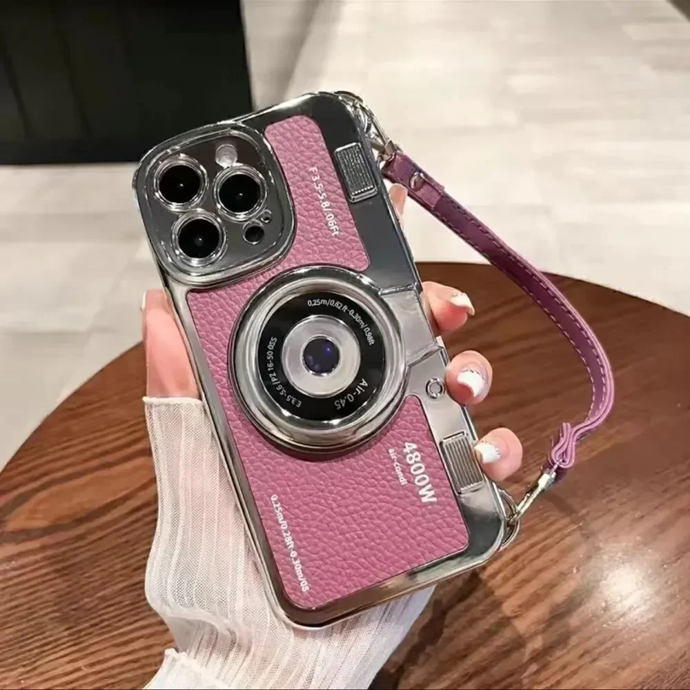 NWT iPhone, pro X retro 3-D vintage camera case with a strap purple